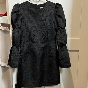 Black Jacquard Puff Sleeve Darcy Mini Dress